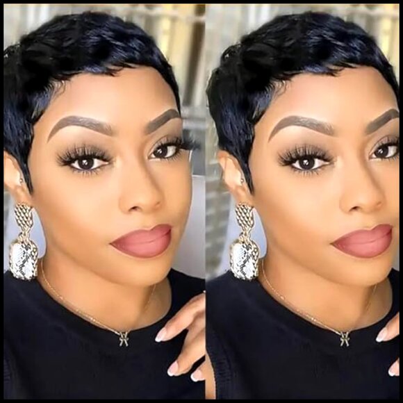 Short Pixie Cut Human Hair Wig Glueless Adjustable Modern Daily Wear
